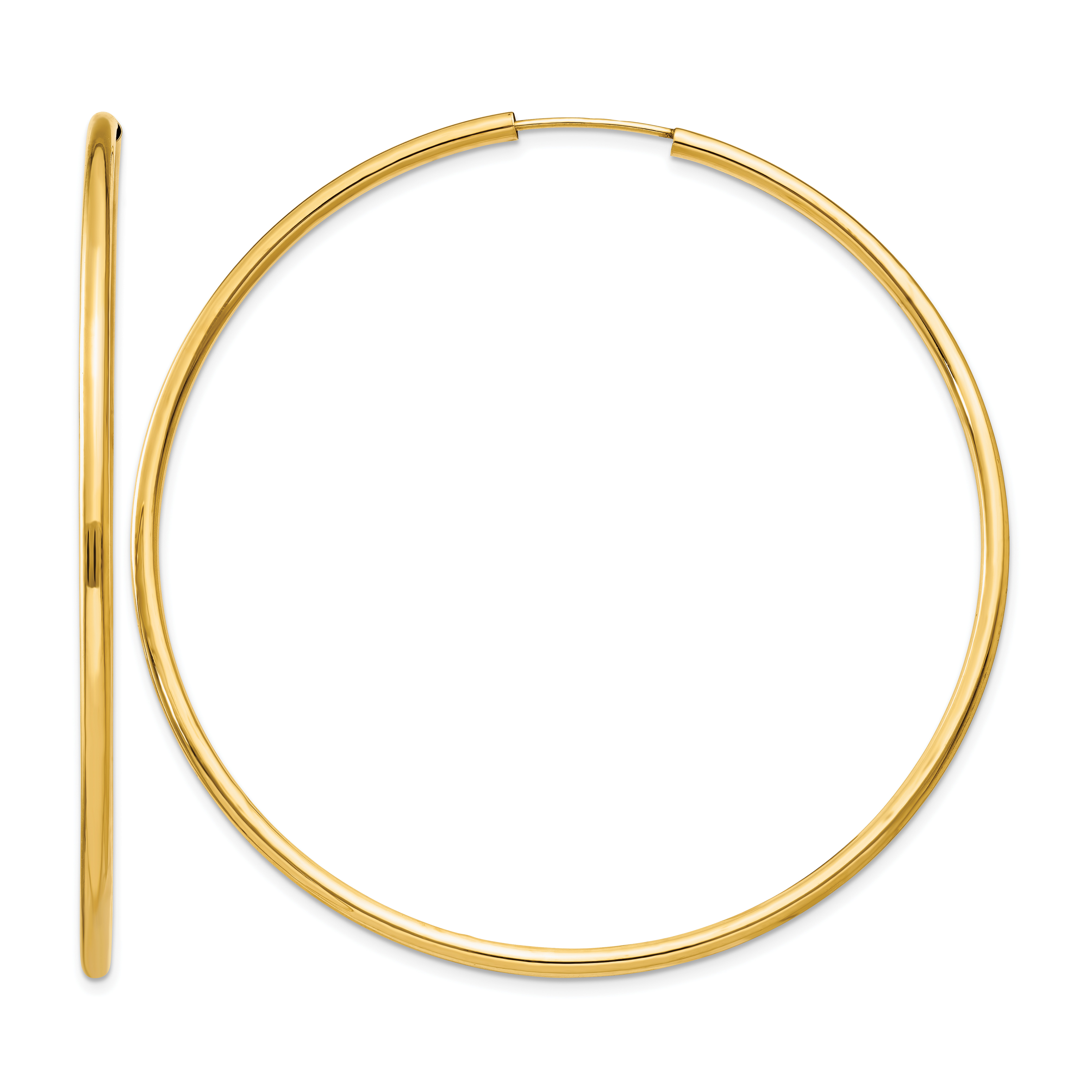 14k Polished Round Endless 2mm Hoop Earrings (H987)