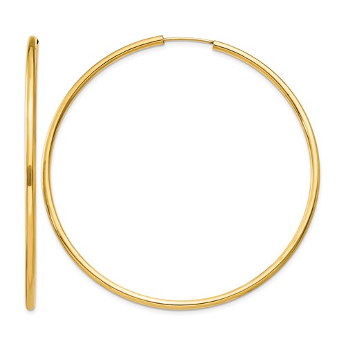 14K Yellow Gold 2x 60mm Polished Round Endless Tube Hoop Earrings