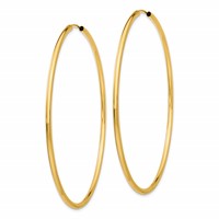 14K Yellow Gold 2x 65mm Polished Round Endless Tube Hoop Earrings view 2