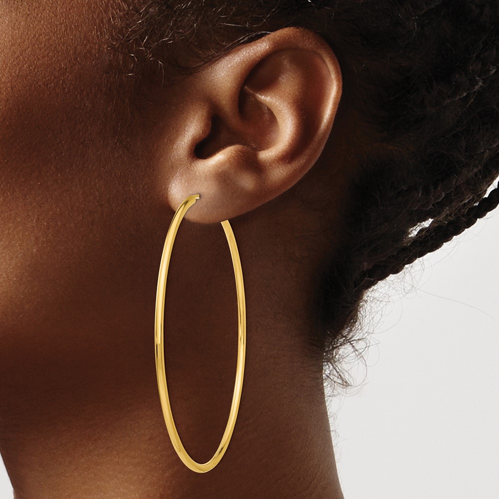 14k Polished Round Endless 2mm Hoop Earrings (H988)