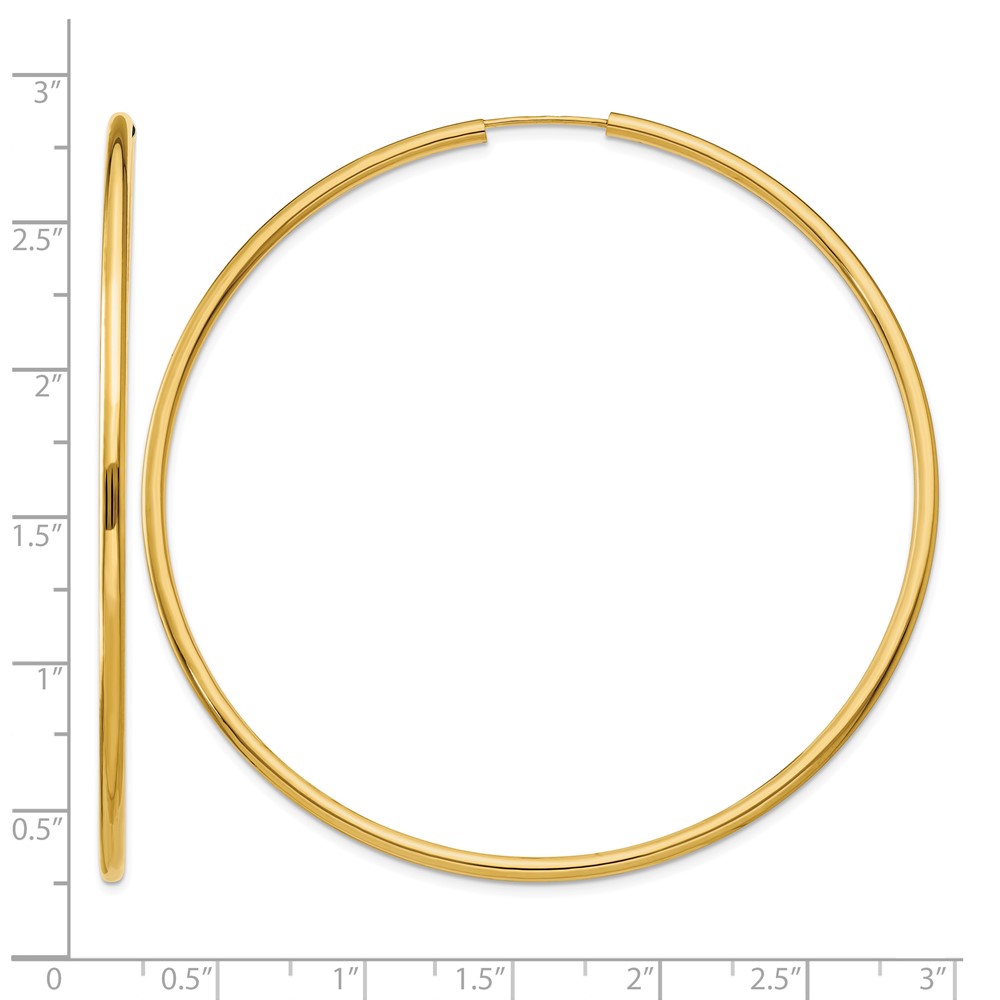 14k Polished Round Endless 2mm Hoop Earrings (H988)