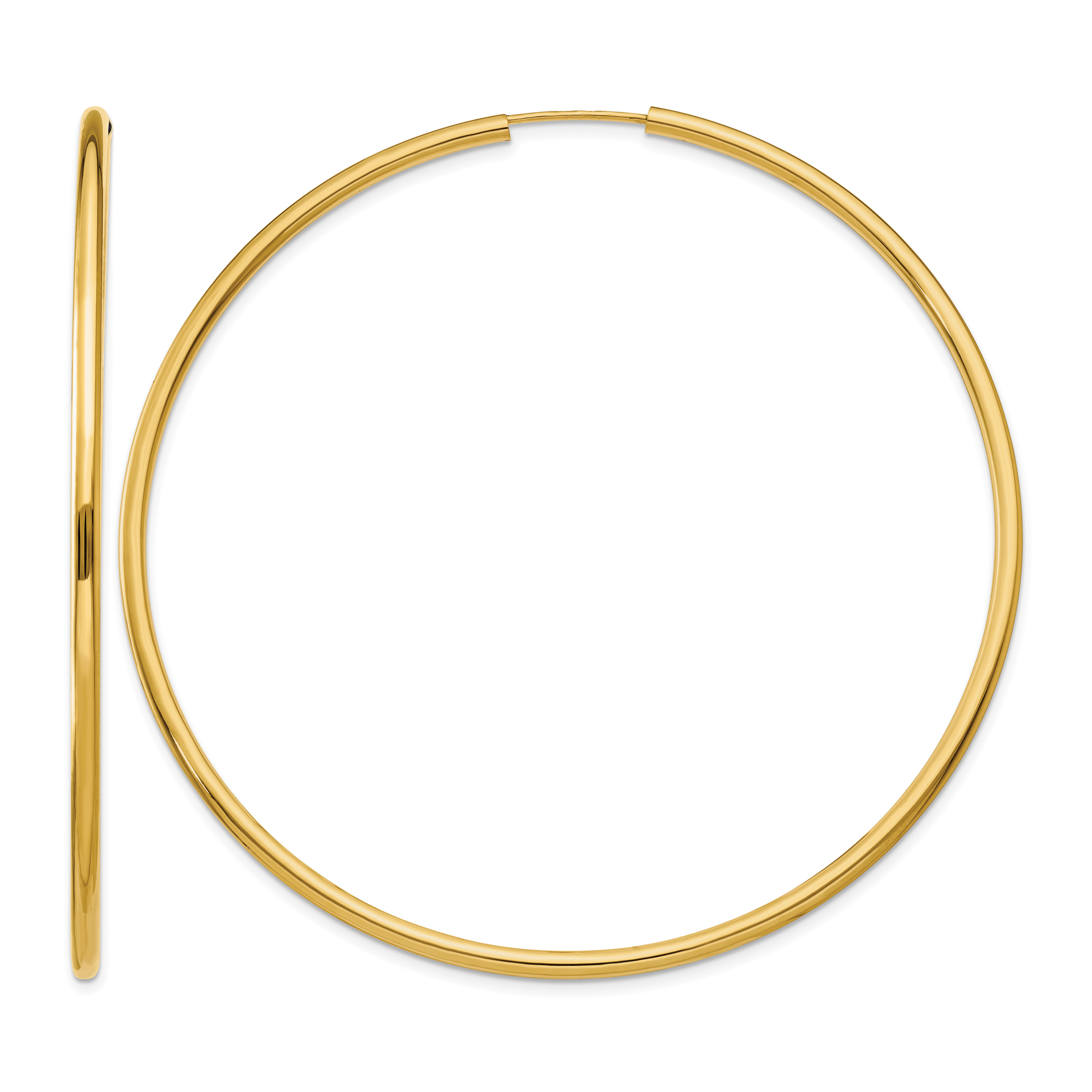 14k Polished Round Endless 2mm Hoop Earrings (H988)