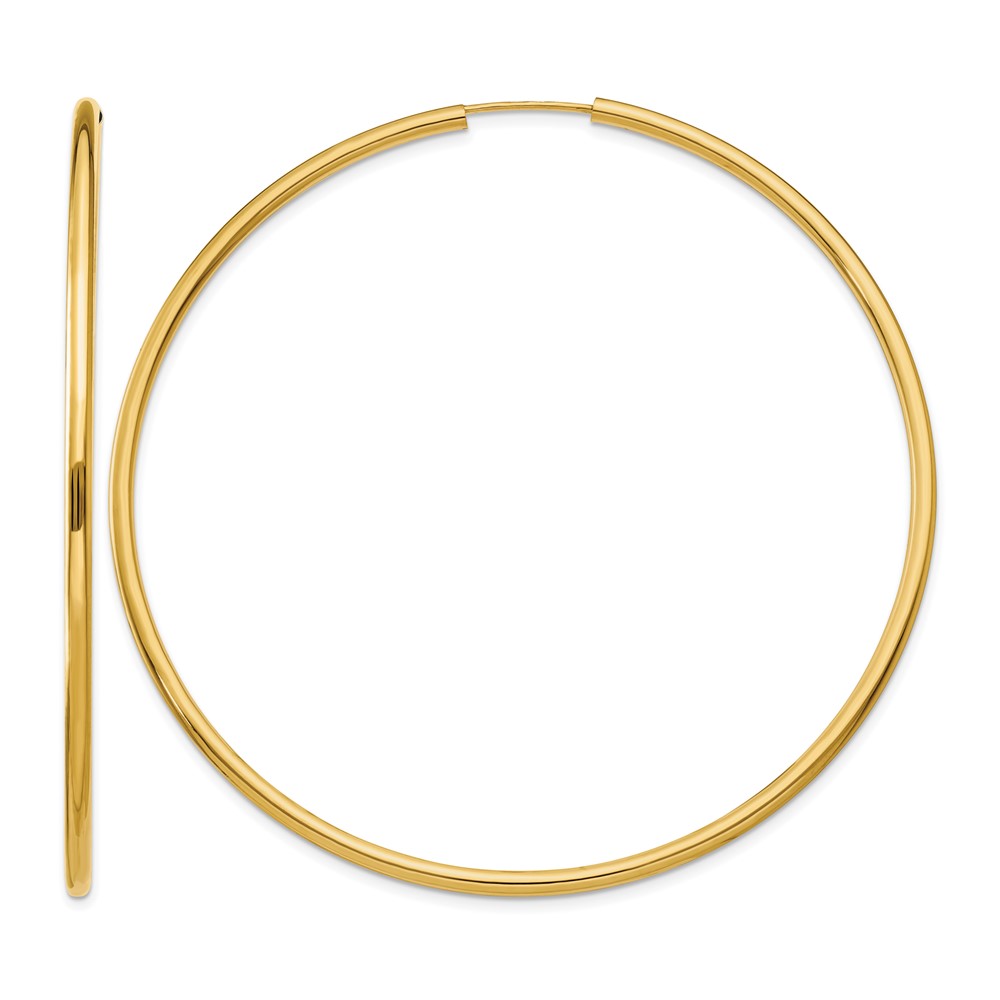 14k Polished Round Endless 2mm Hoop Earrings (H988)