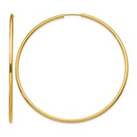 14K Yellow Gold 2x 65mm Polished Round Endless Tube Hoop Earrings view 1