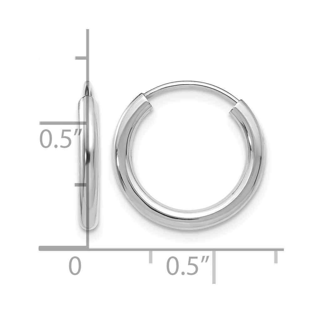 14k White Gold Polished Endless 2mm Hoop Earrings (H989)