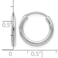 14K White Gold 2x 16mm Polished Round Endless Tube Hoop Earrings view 4