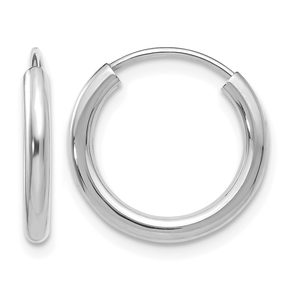 14k White Gold Polished Endless 2mm Hoop Earrings (H989)