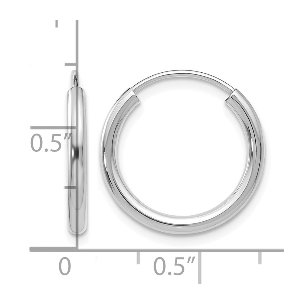 14k White Gold Polished Endless 2mm Hoop Earrings (H990)