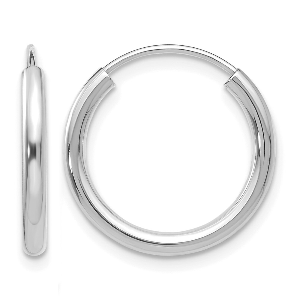 14k White Gold Polished Endless 2mm Hoop Earrings (H990)