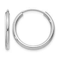14K White Gold 2x 20mm Polished Round Endless Tube Hoop Earrings view 1