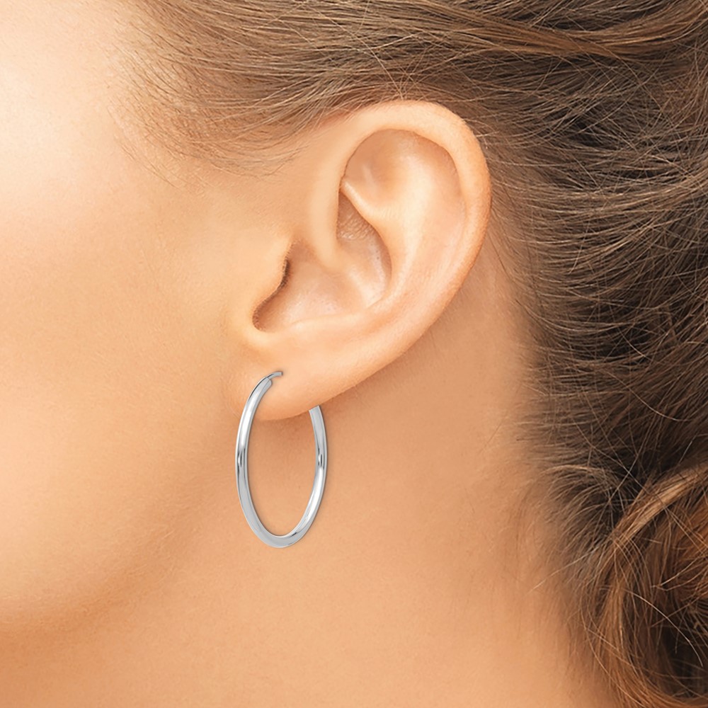 14k White Gold Polished Endless 2mm Hoop Earrings (H993)