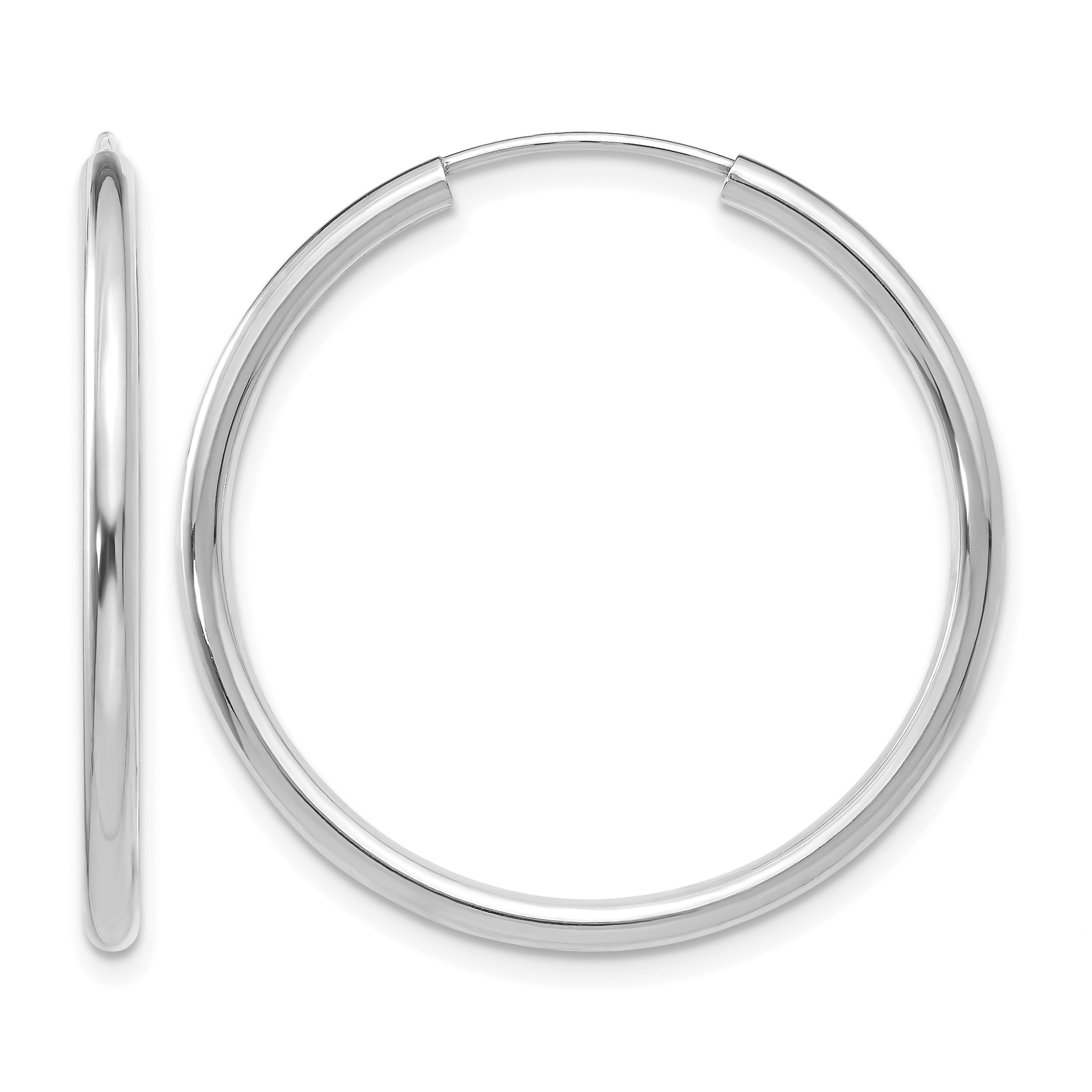 14k White Gold Polished Endless 2mm Hoop Earrings (H993)
