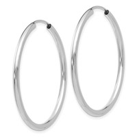 14K White Gold 2x 35mm Polished Round Endless Tube Hoop Earrings view 2