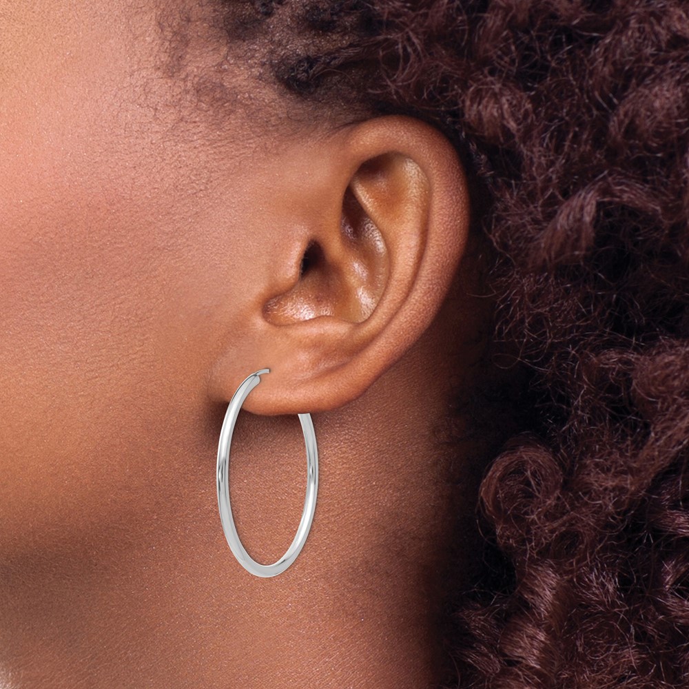 14k White Gold Polished Endless 2mm Hoop Earrings (H994)