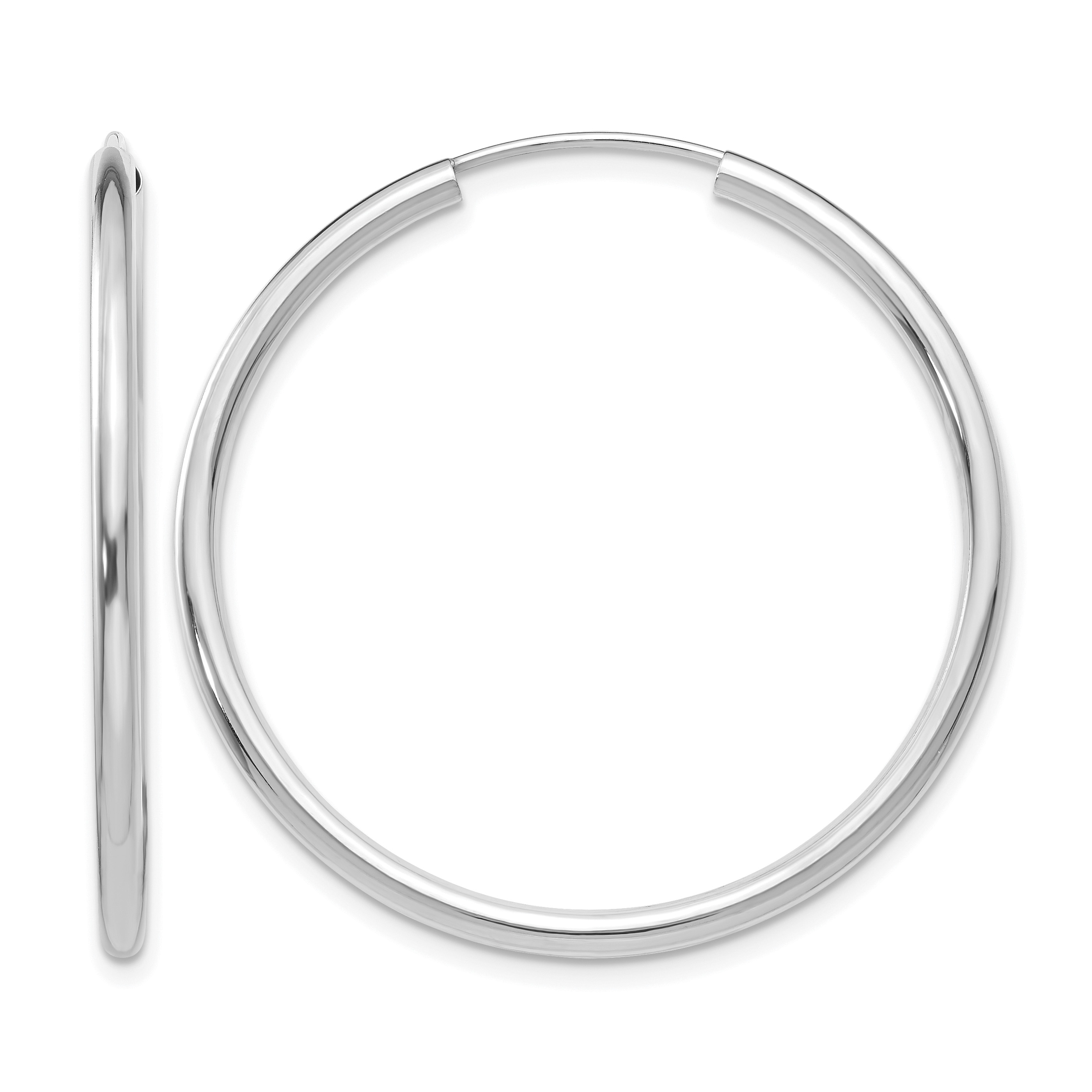 14k White Gold Polished Endless 2mm Hoop Earrings (H994)
