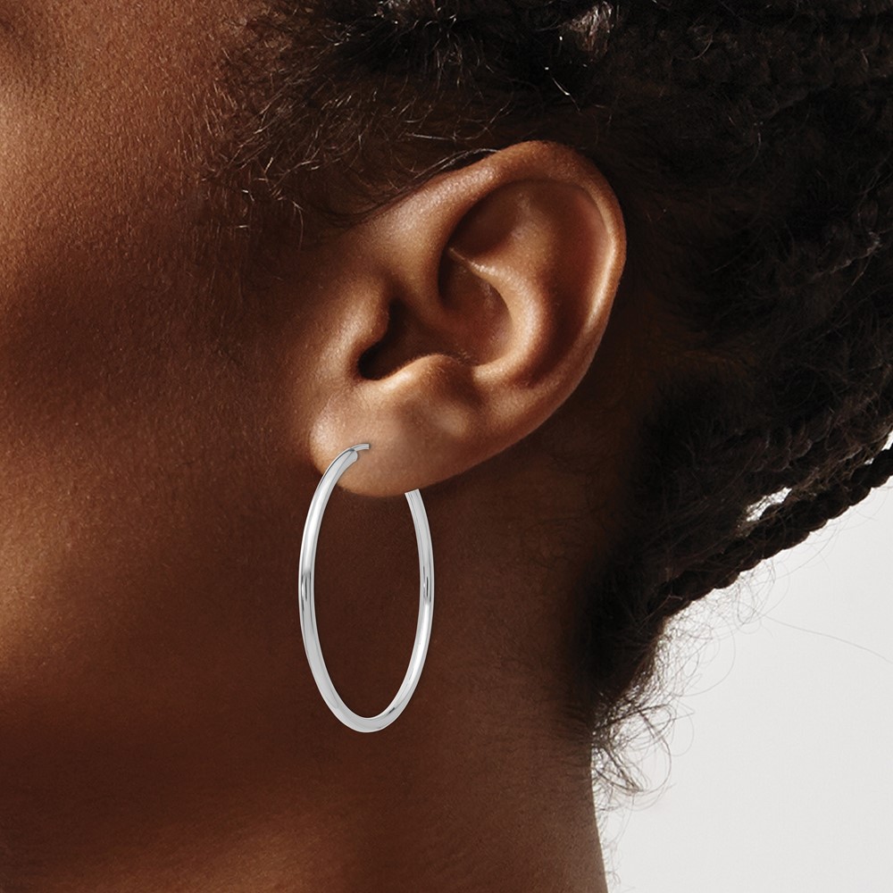 14k White Gold Polished Endless 2mm Hoop Earrings (H995)