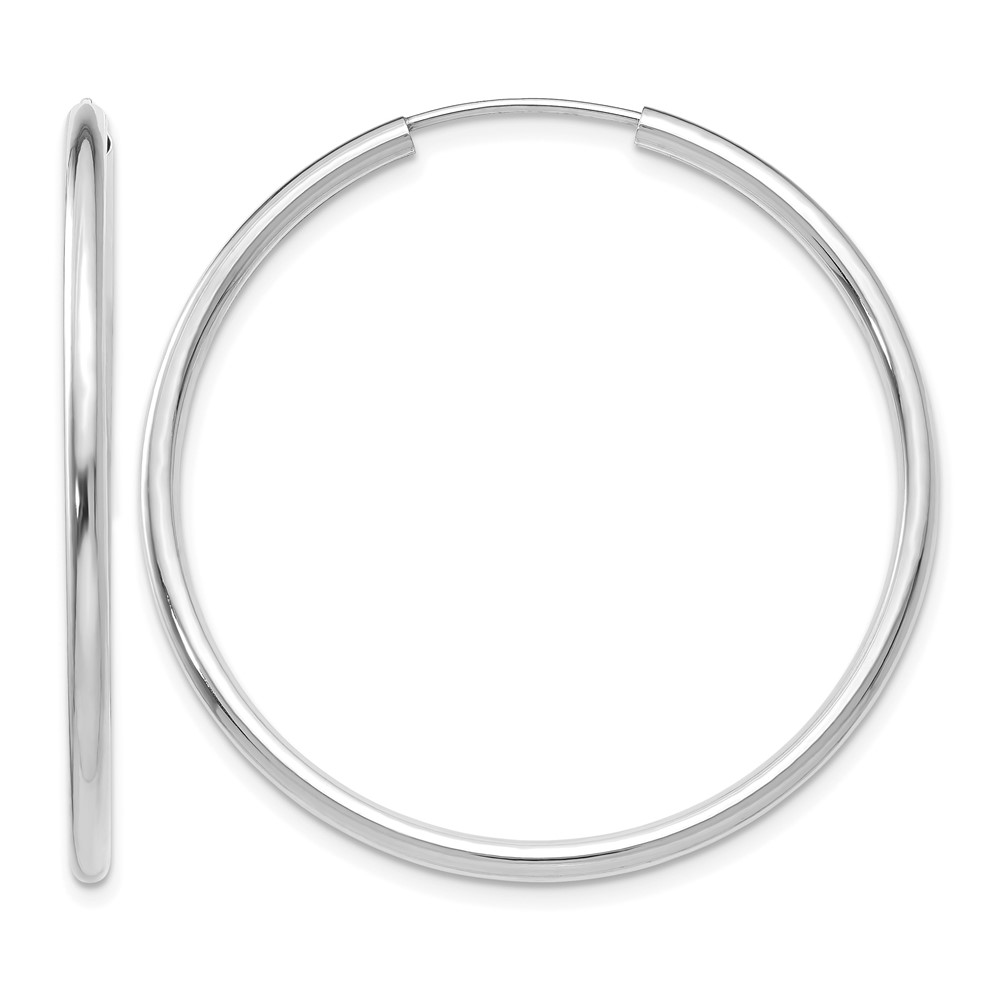 14k White Gold Polished Endless 2mm Hoop Earrings (H995)