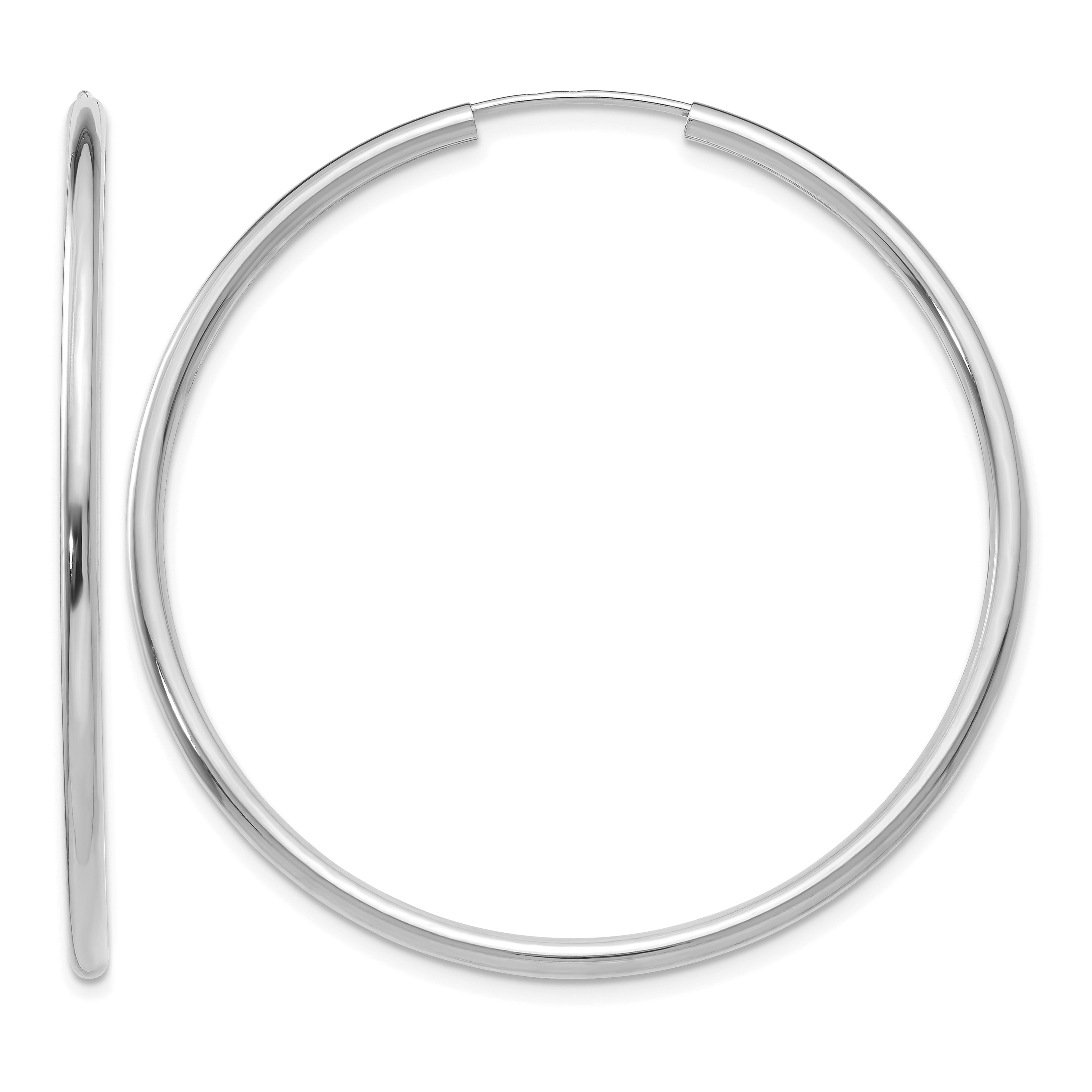 14k White Gold Polished Endless 2mm Hoop Earrings (H996)