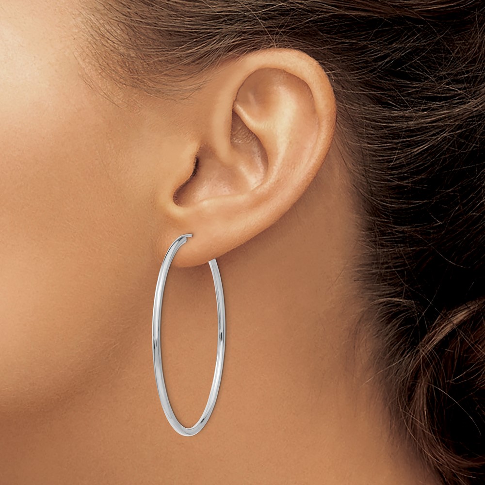14k White Gold Polished Endless 2mm Hoop Earrings (H997)