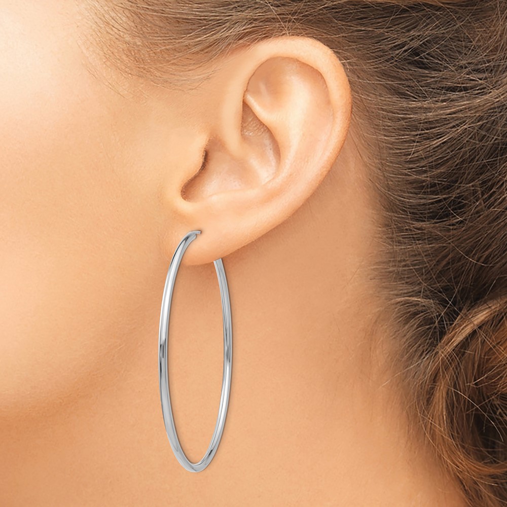 14k White Gold Polished Endless 2mm Hoop Earrings (H998)