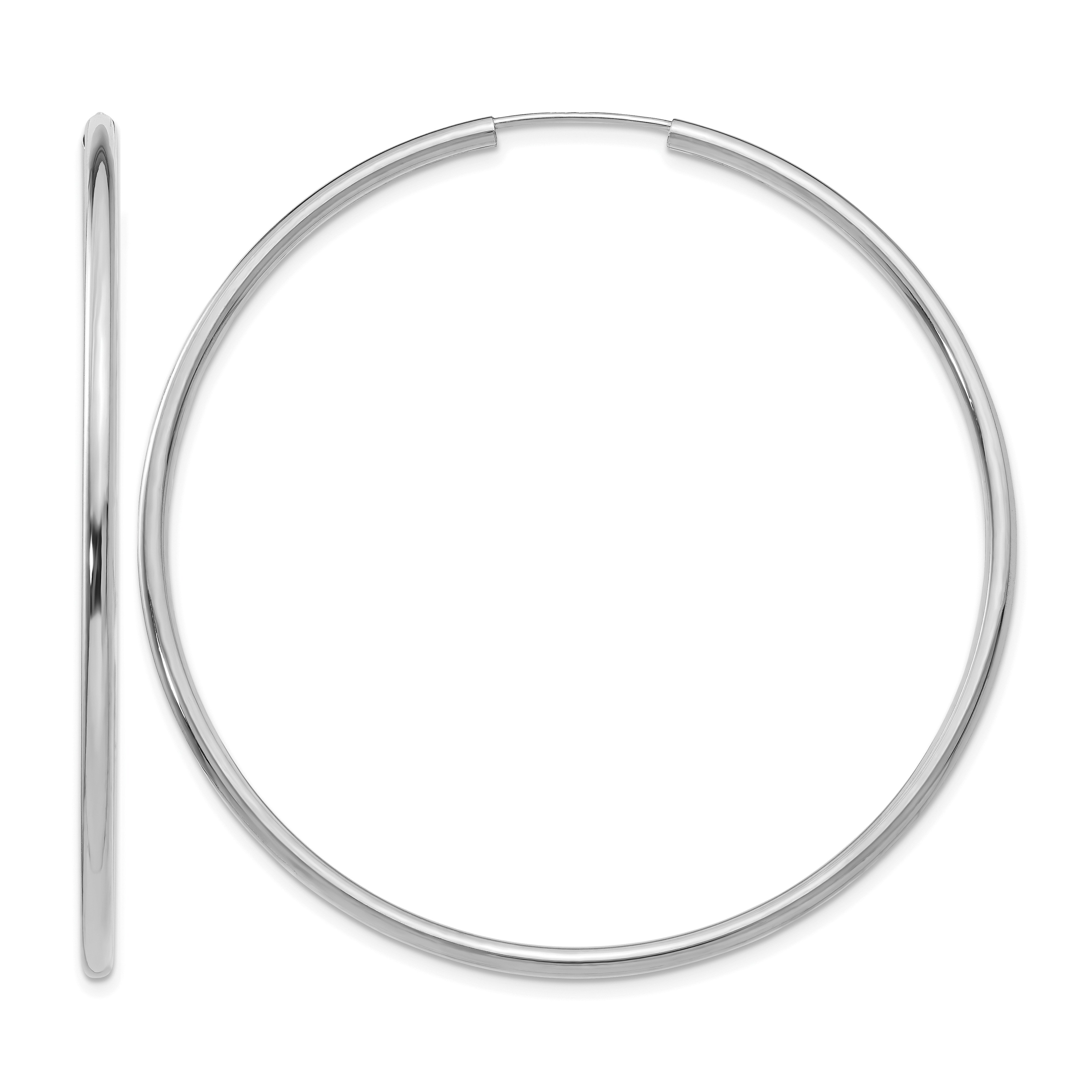 14k White Gold Polished Endless 2mm Hoop Earrings (H998)
