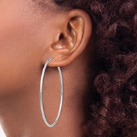 14K White Gold 2x 60mm Polished Round Endless Tube Hoop Earrings view 3