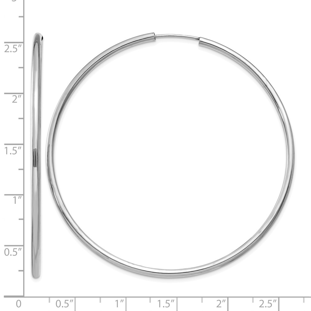 14k White Gold Polished Endless 2mm Hoop Earrings (H999)