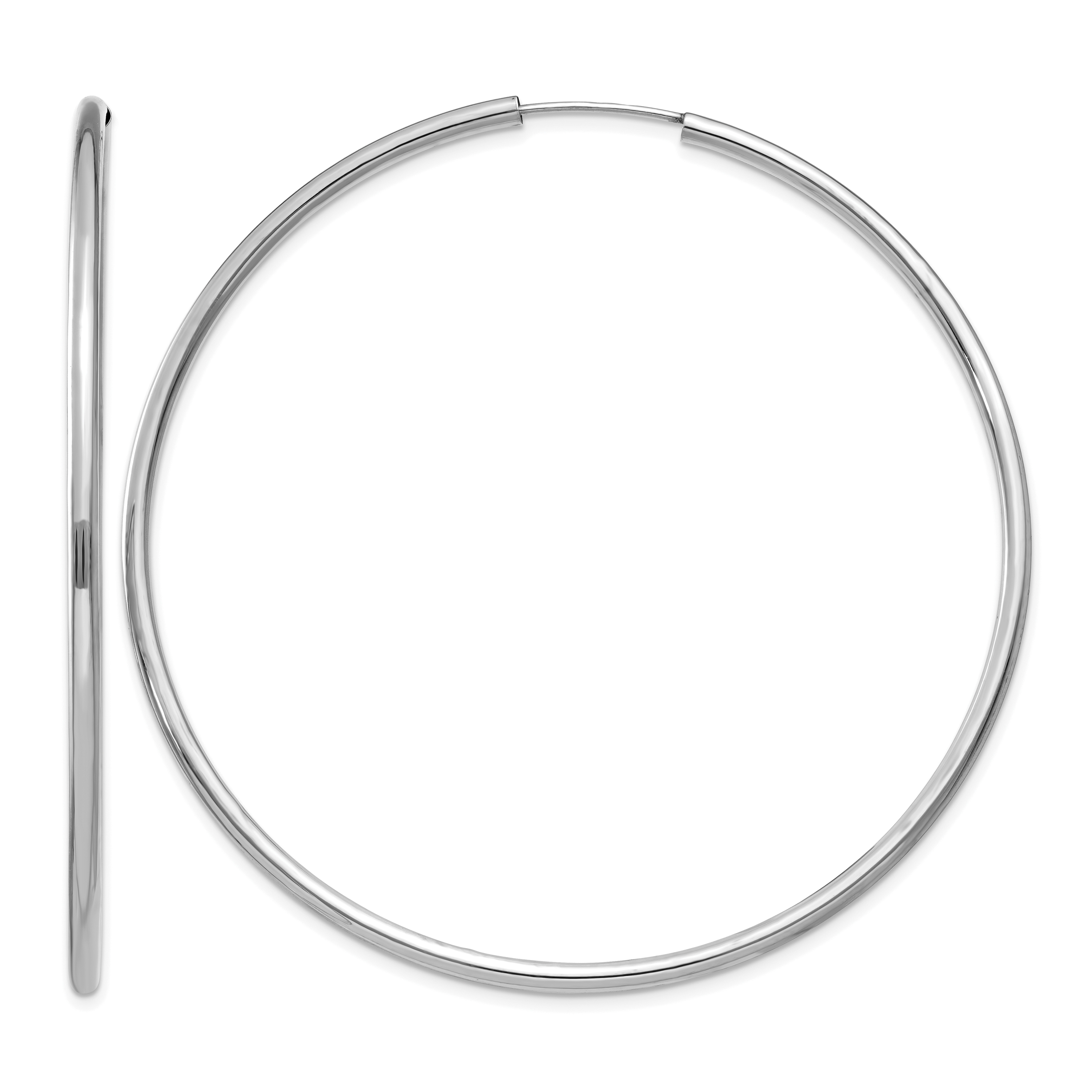 14k White Gold Polished Endless 2mm Hoop Earrings (H999)