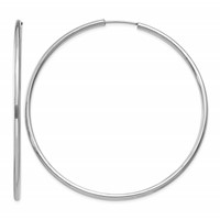 14K White Gold 2x 60mm Polished Round Endless Tube Hoop Earrings view 1
