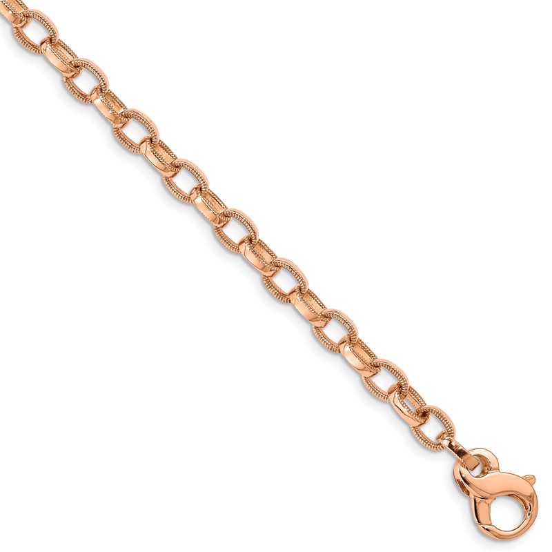 14K Rose Gold 22 inch 5mm Hand Polished with Ridged Edge Fancy Link Fancy Lobster Clasp Chain