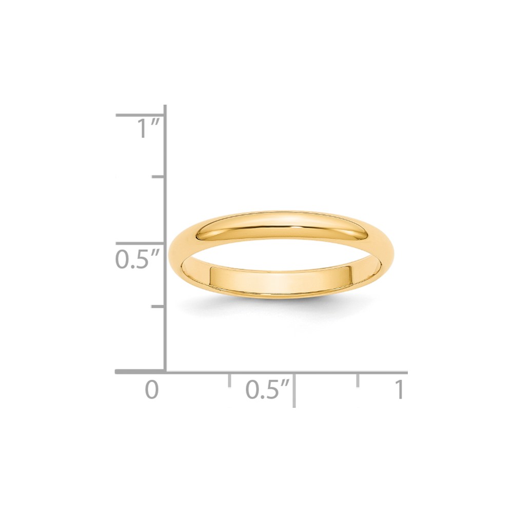 14k Yellow Gold 3mm Half-Round Wedding Band Size 7.5 (HR030-7.5)
