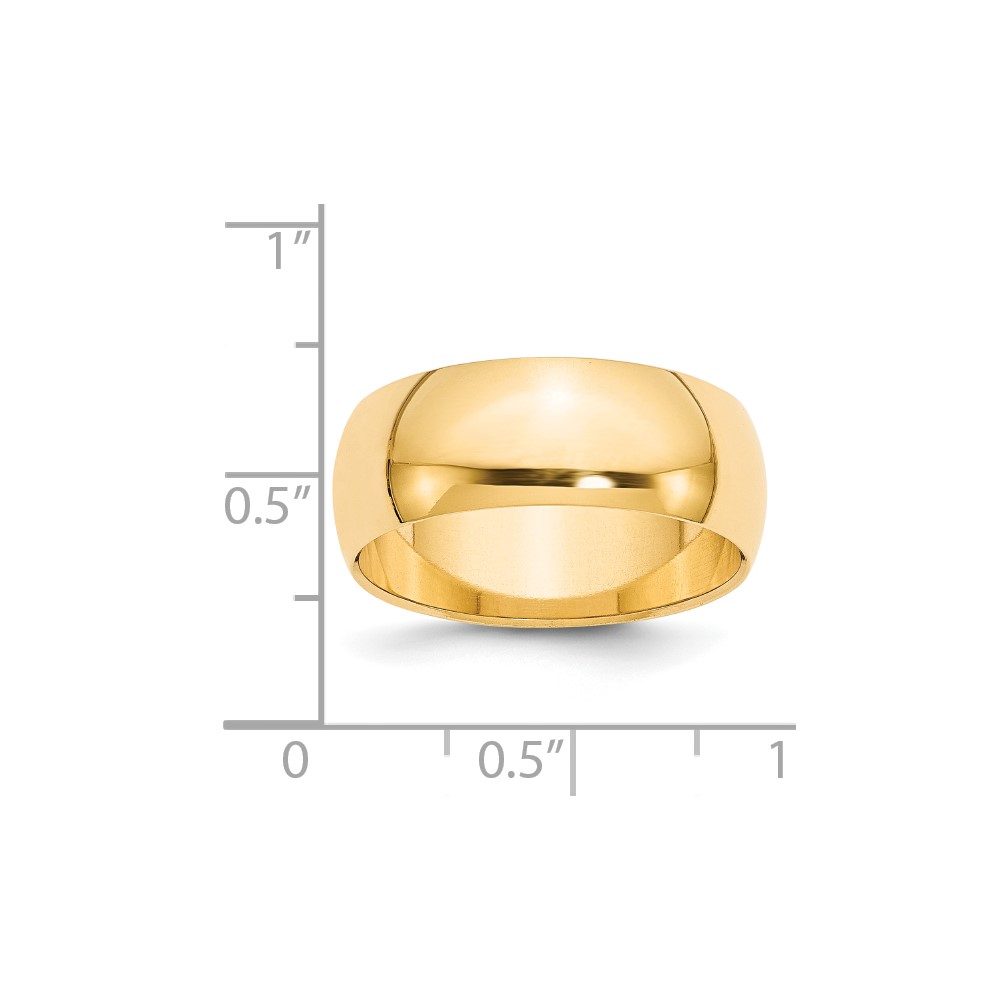 14k Yellow Gold 8mm Half-Round Wedding Band Size 10 (HR080-10)