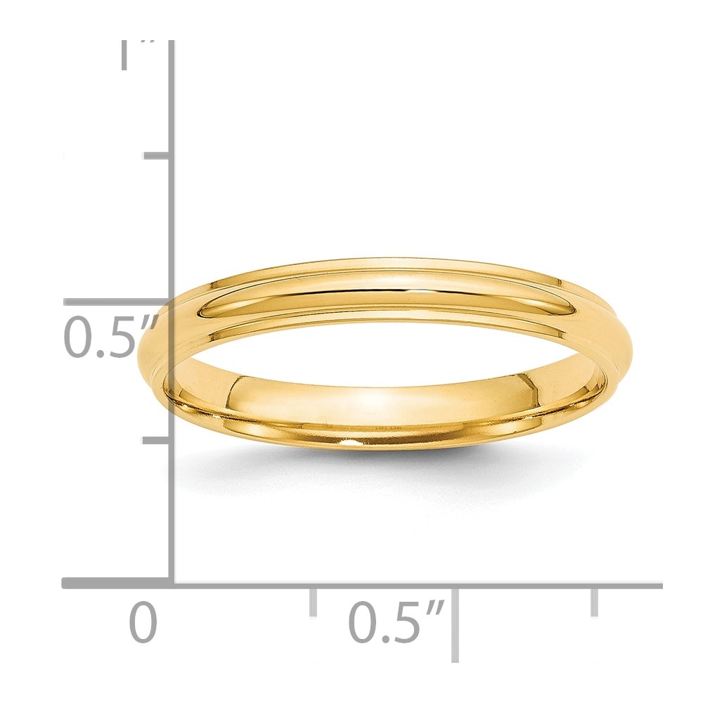 14k Yellow Gold 3mm Half Round with Edge Wedding Band Size 10 (HRE030-10)