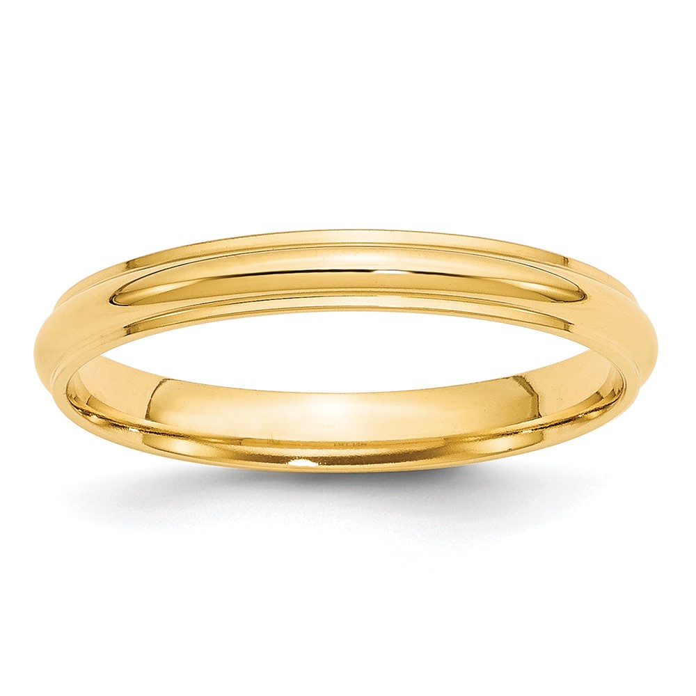14k Yellow Gold 3mm Half Round with Edge Wedding Band Size 10 (HRE030-10)