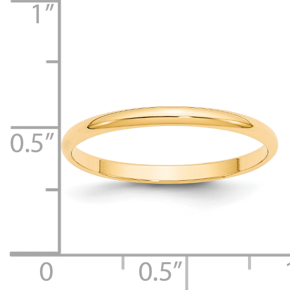 Alianza de boda media redonda ligera de oro 14k de 2 mm talla 8 HRL020 - Imagen 4 de 6