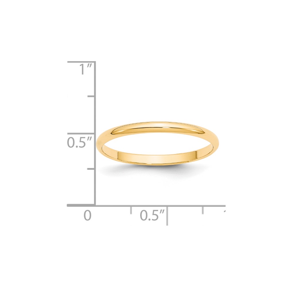 14k Yellow Gold 2mm Lightweight Half Round Wedding Band Size 7 (HRL020-7)
