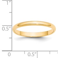 14K Yellow Gold 2.5mm Lightweight Half Round Wedding Band view 3