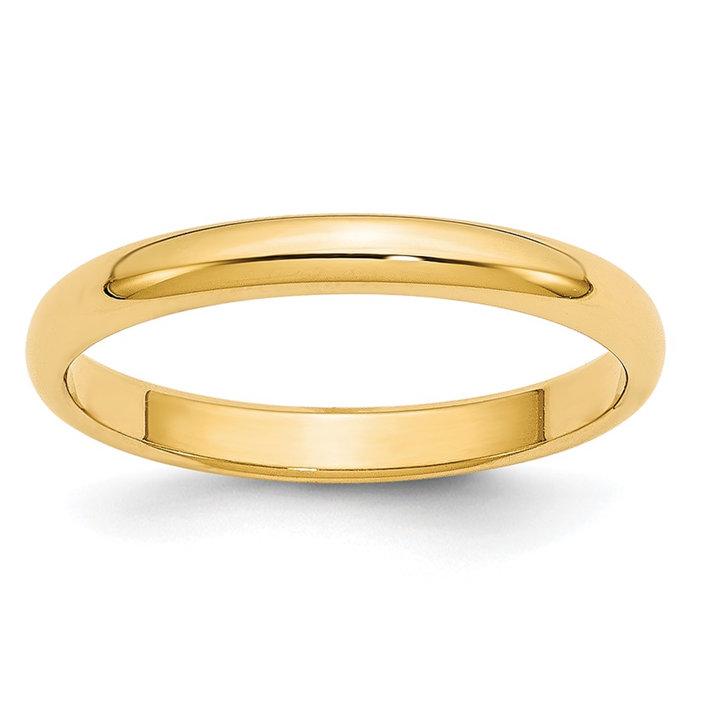 14k Yellow Gold 2.5mm Lightweight Half Round Wedding Band Size 4 (HRL025-4)