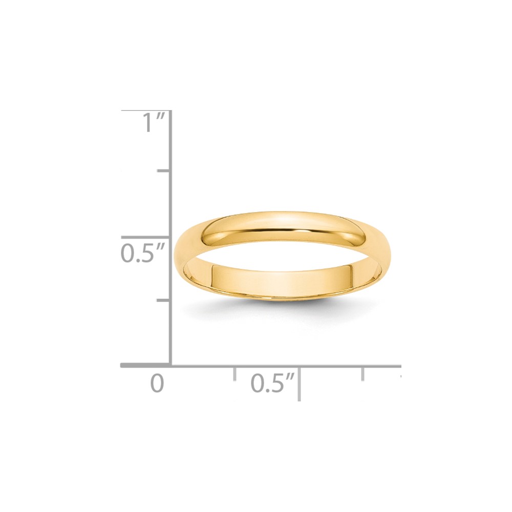 14k Yellow Gold 3mm Lightweight Half Round Wedding Band Size 4 (HRL030-4)