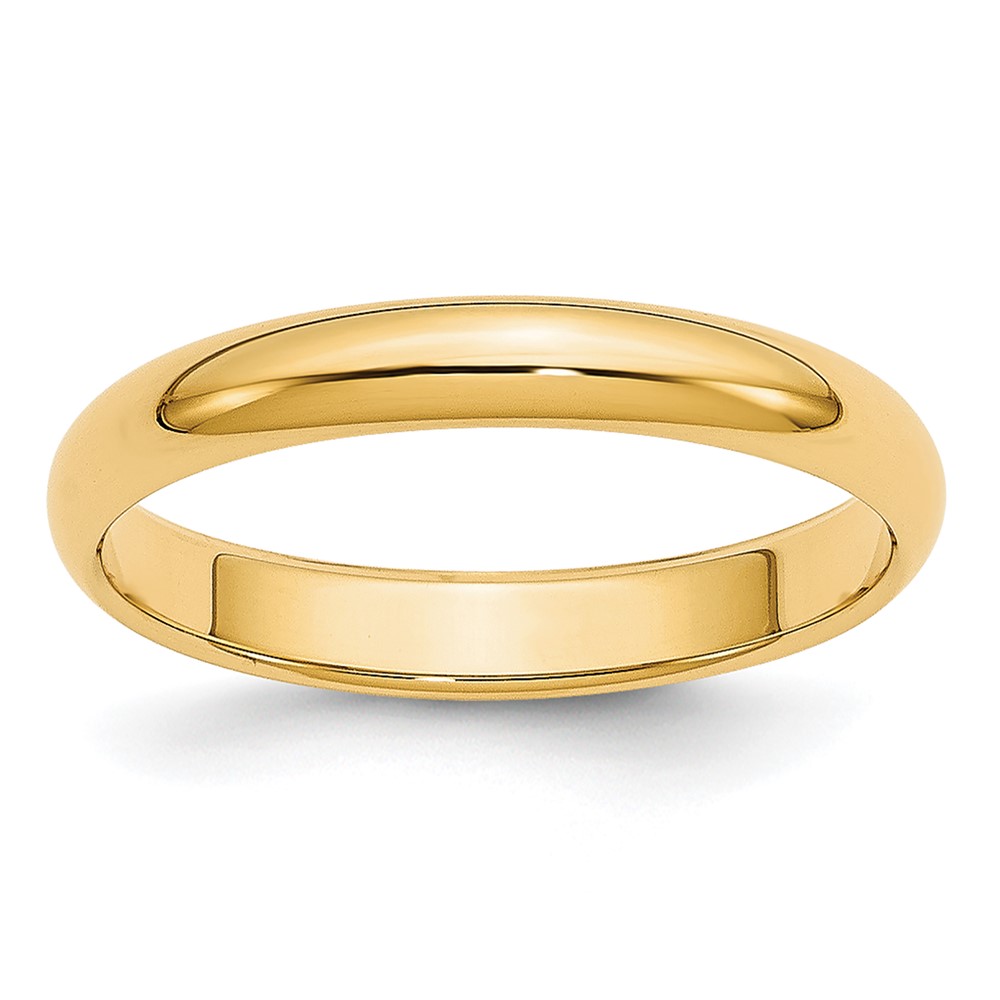 14k Yellow Gold 3mm Lightweight Half Round Wedding Band Size 10 (HRL030-10)
