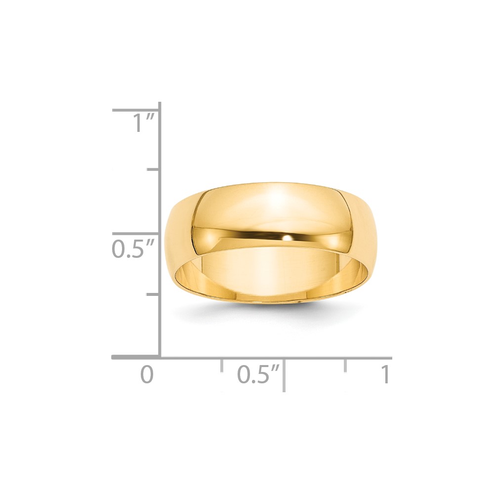 14k Yellow Gold 7mm Lightweight Half Round Wedding Band Size 9 (HRL070-9)