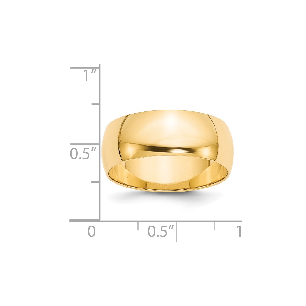 14k Yellow Gold 8mm Lightweight Half Round Wedding Band Size 9 (HRL080-9)