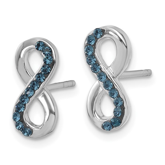 Sterling Silver Rhodium-Plated Polished Blue Crystal Eternity Post Earrings