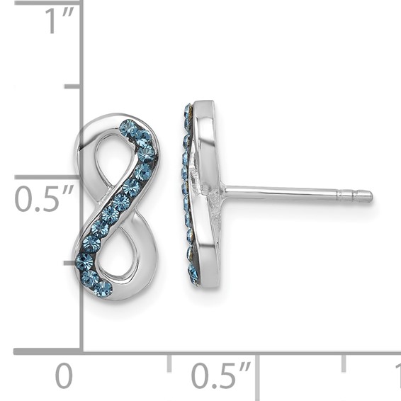 Sterling Silver Rhodium-Plated Polished Blue Crystal Eternity Post Earrings