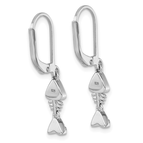 Sterling Silver Rhodium-plated Polished Blue Crystal Bonefish Dangle Earrings