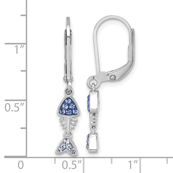 Sterling Silver Rhodium-plated Polished Blue Crystal Bonefish Dangle Earrings