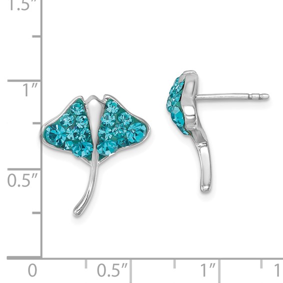 Sterling Silver Rhodium-plated Polished Blue Crystal Sting Ray Post Earring