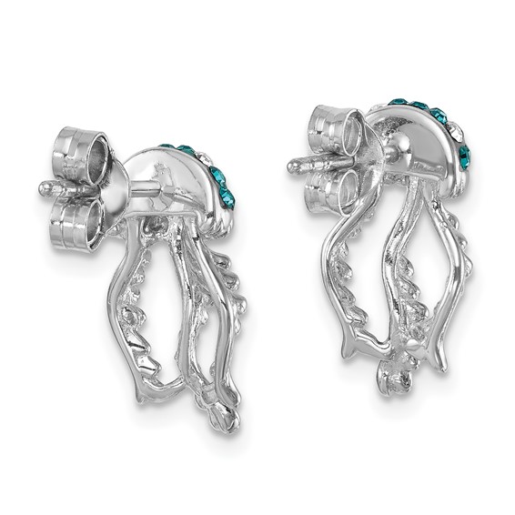 Sterling Silver Rhodium-plated Polished Blue and White Crystal Jellyfish Post Earrings
