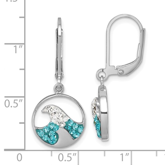 Sterling Silver Rhodium-Plated Polished Crystal Whitecap Wave Dangle Leverback Earrings