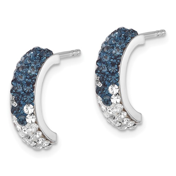 Sterling Silver Rhodium-Plated Polished Blue and White Crystal J-Hoop Earrings